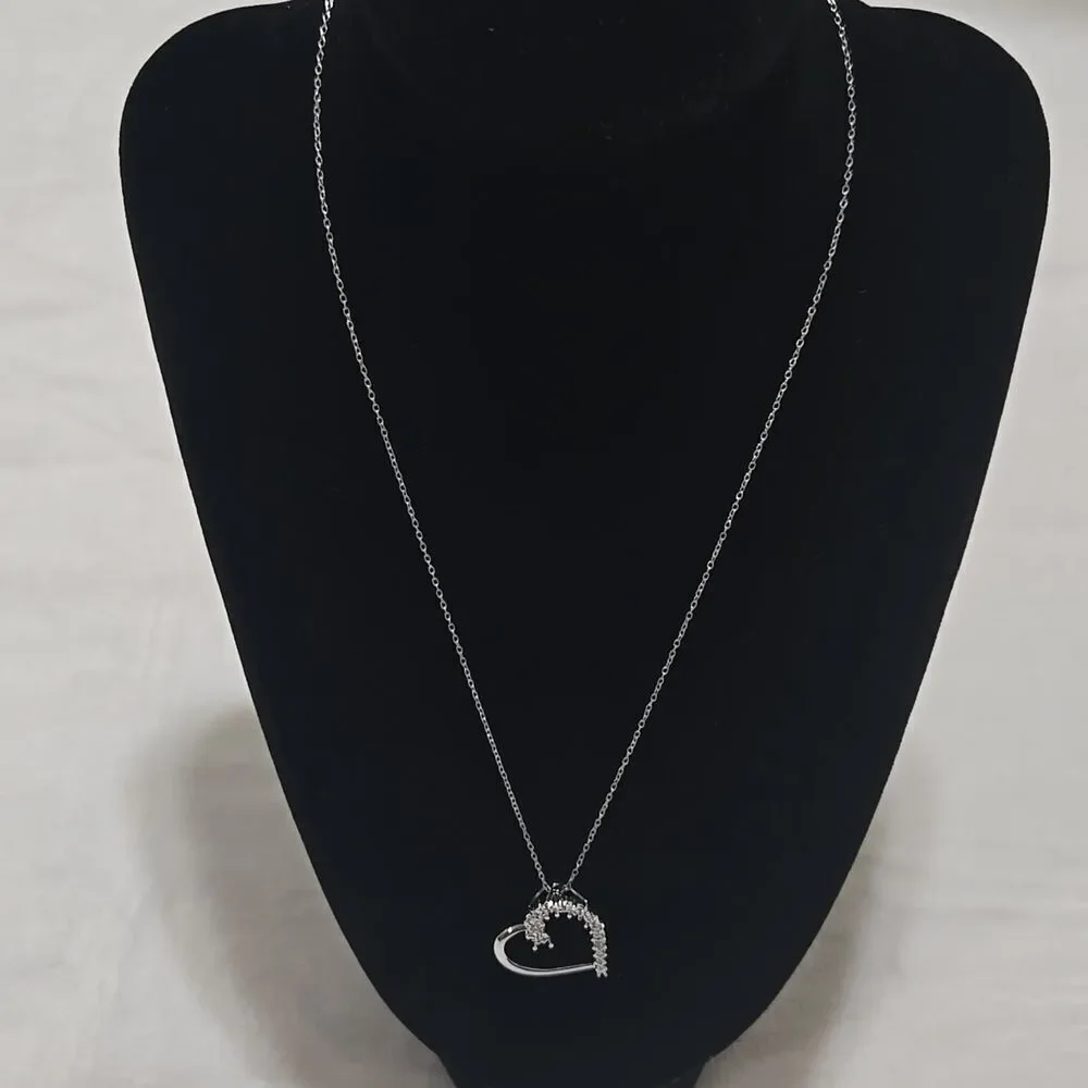 Silver And Diamond Heart Pendant Necklace